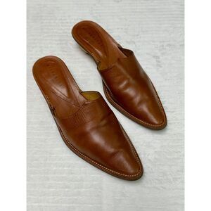 HISPANITAS Saddle Brown Leather Mules Hand Painted Floral Heel, Sz 37